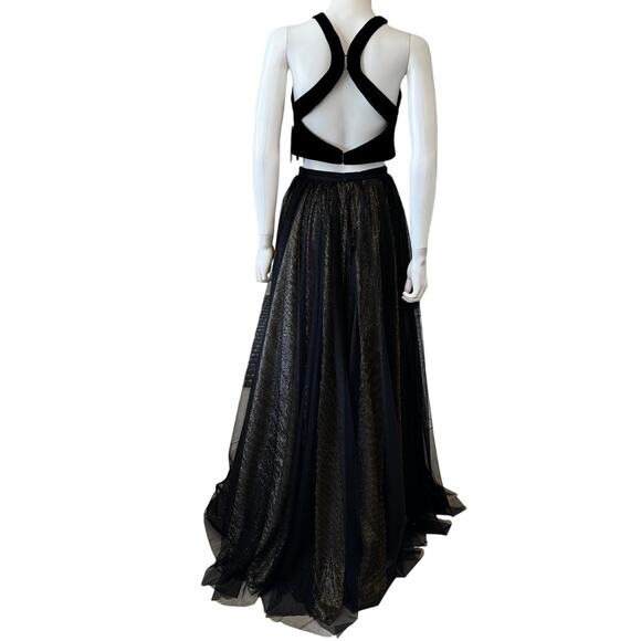 ALYCE PARIS STARRY NIGHT Black Gold Kalani Halter Top Velvet Prom Gown Size S - Picture 6 of 10
